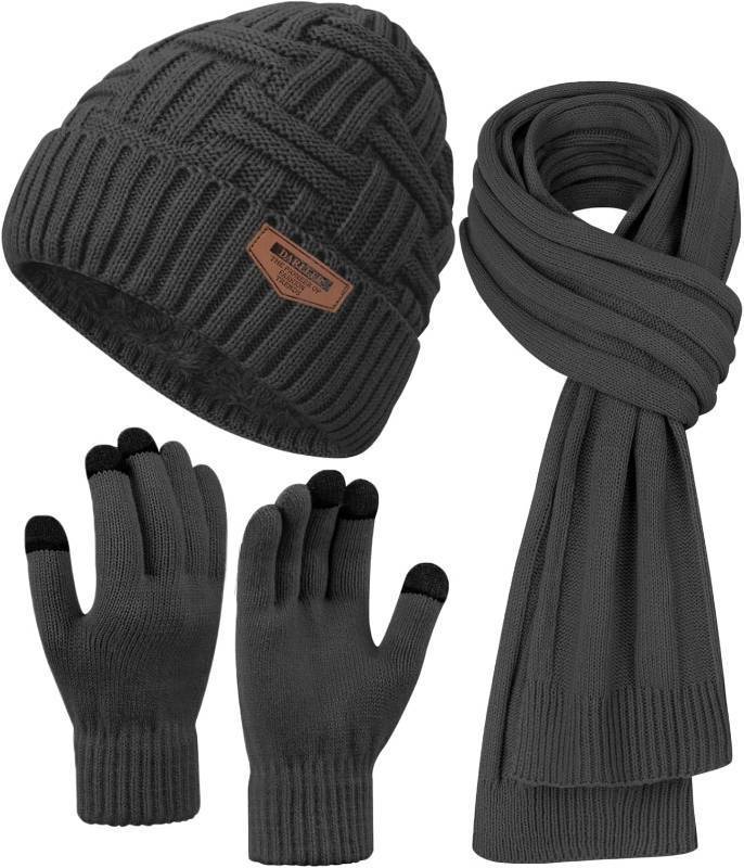 lot 67111 image: Mens Winter Hats Scarf for Men with Touchscreen Gloves Warm Long Scaves and Skull Caps Beanie Hat Gloves Set