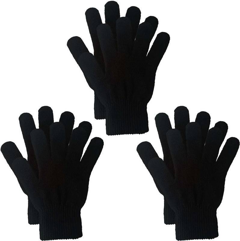 lot 67139 image: 3 Pairs Magic Gloves Black Warm Winter Gloves for Teens Adults Men Women Cold Weather Outdoor Work Gloves