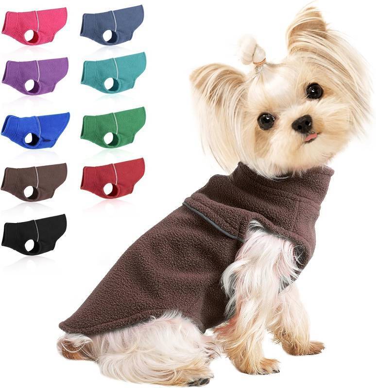 lot 67144 image: Dog Clothes for Small Dogs, Boy Girl Dog Sweaters for Small Dogs Cats, Fleece Vest Dog Sweater, Warm Pullover Fleece Dog Jacket, Winter Puppy Clothes Pet Cat Dog Coat Apparel Outfit (Coffee, X-Small)