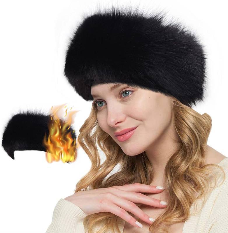 lot 67167 image: Loritta Womens Winter Headbands Faux Fur Headband Elastic Ear Warmers Furry Ear Muffs,Black