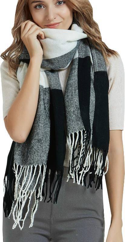 lot 67202 image: Wander Agio Womens Fashion Long Shawl Big Grid Winter Warm Lattice Large Scarf Big Plaid Black