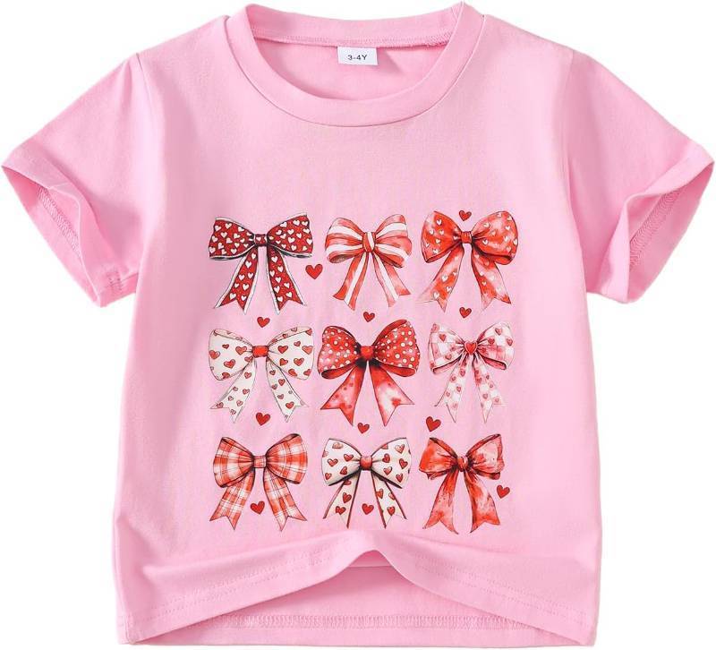 lot 67296 image: Little Girl Valentines Day Shirt BowHeart Clothes Toddler Valentines Day Outfit 3-8Y