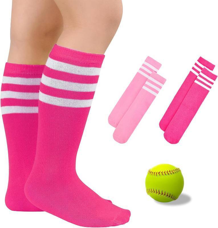 lot 67447 image: Century Star Kids Soccer Socks Softball Baseball Sock Toddler Youth Knee High Socks Striped Cotton Atheletic