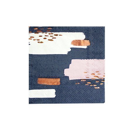 lot 64003 image: Harlow & Grey Erika Pale Pink Navy and White Abstract Cocktail Paper Napkins with Rose Gold Foil Decor 5 Folded 20 Count