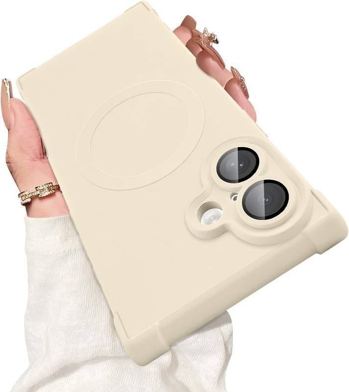 lot 64193 image: Magnetic for iPhone 17 Case Rectangle, with Camera Lens Protector, Compatible with MagSafe, Shockproof Military-Grade Protection, Soft Silicone Cover for Women Men, White