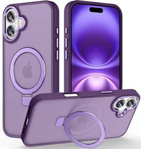 lot 65556 image: Magnetic for iPhone 16 Plus Case with Invisible Stand, 10 FT Drop Protection Velvety Touch Slim Translucent Matte Back Shockproof Phone Case for iPhone 16 Plus 6.7, Dark Purple