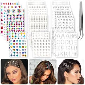 lot 65565 image: 2609 Pieces Hair Gems,Hair Jewels Diamonds and Letters Rhinestones with Tweezers,Hair Pearls Stick on,Self Adhesive Bling Rhinestone Stickers for Crafts,Face,Eye,Nail,Clothing,6 Shapes, 3-8mm