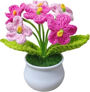 lot 65592 image: Premium Knitting Handmade Crochet Potted Flowers Cotton DIY Artificial Plants, Long-Lasting Home Decor, for Birthdays, Weddings, Friends & Family (Gradient Pink)