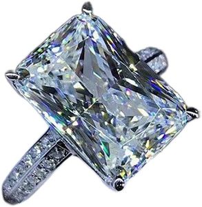 lot 65595 image: Fashion Zircon Ring 925 Sterling Silver CZ Ring Princess Cut Square Simulated 3 Carat Diamond Ring Shiny Full Diamond Two Row Dazzling Engagement Wedding Ring Promise Ring for Women