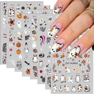 lot 65598 image: Spooky Fun Halloween Nail Stickers 8-Piece Set with Cute Cartoon Nail Stickers, 3D Pumpkin Spider Gothic Nail Art Design Sticker Ghosts, and More - Self-Adhesive Decorative Tools for a Festive Look