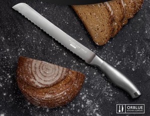 lot 36 image: Orblue Serrated Bread Knife with Upgraded Stainless Steel Razor Sharp Wavy Edge - Bread Cutter Ideal for Slicing Homemade Bagels, Cake