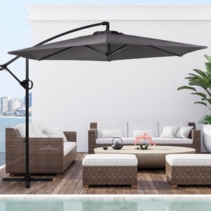 Shintenchi Patio Umbrella,Hanging Offset Umbrella, Outdoor Cantilever Hanging Umbrella with Easy Tilt,Crank, Cross Base, Poolside Sun Shade Canopy, Dark Gray