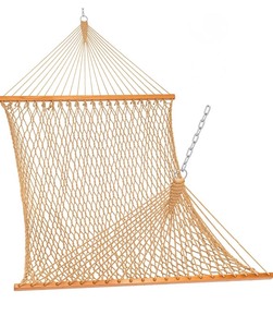 Lazy Daze Hammocks Double Rope Hammock, 2 Person Traditional Outdoor Hand Woven Cotton Rope Hammock with Spreader Bar - Max 450 Lbs, Tan