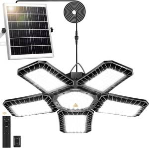 lot 18469 image: AEQ Solar Shed Light All Day Available, 267LED Solar Lights Outdoor Indoor with Motion Sensor, Remote Control, Timer, Waterproof Pendant Lights for Gazebo, Shed, Garage, Barn