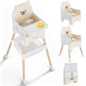 lot 18470 image: Baby High Chair 3 in 1 High Chairs for Babies and Toddlers Bear Toddler Chair Adjustable Height Highchair with Bib and Storage Bag for Baby Convenient Comfortable Feeding Beige
