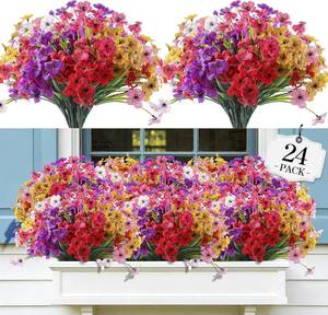 lot 18475 image: AGIRL 24 Bundles Artificial Flowers for Outdoor,Fake Flowers No Fade Plastic Faux Plants for Decoration Hanging Planters Outdoor&Indoor Garden Patio Porch Window Party Farmhouse
