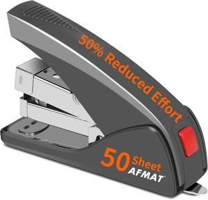lot 18482 image: AFMAT Effortless Stapler for Desk, 50 Sheet Desktop Stapler, Ergonomic Office Staplers, One Finger Touch Stapling, Built-in Remover, Portable & Space Save Size, Good for Home & Office ES10(Gray)