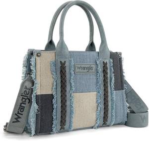 lot 18484 image: Montana West Wrangler Tote Bag for Women Canvas Woven Top Handle Handbags with Guitar Strap Retro Purse Boho Shoulder Bag