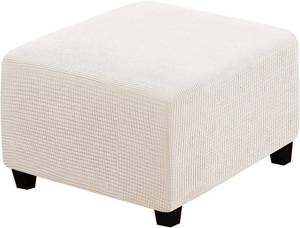 lot 18485 image: H.VERSAILTEX Square Ottoman Covers Ottoman Slipcovers Folding Storage Stool Furniture Protector Form Fit with Elastic Bottom, Stretch High Spandex Small Checks Jacquard Fabric(Large,Ivory)