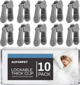lot 18489 image: Lockable Tight Duvet Clips, Thick Plastic Clip for Room Blanket & Sheet Covers Fasten, Bedding Essentials Clamps, Tight Strong Secure to Prevent Inside from Shifting-(10 Pack)