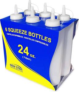 lot 18500 image: New Star Foodservice 24 oz Clear Squeeze Bottle, Regular Mouth, Pack of 6 LIDS NOT INCLUDED