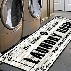 lot 18502 image: White-2 Farmhouse Laundry Room Rug Runner, Floor Mat, Waterproof Runner for Living Room, Kitchen, Bathroom, and Mudroom Decor 20x48
