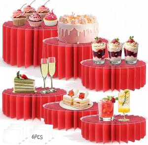 lot 18503 image: 6Pcs Buffet Risers, Valentines Day Food Risers for Table, Foldable Cake Display Stands, Tall Cardboard Cupcakes Stand for Show Catering Desserts Jewelry Wedding Birthday Party Decoration (Red)