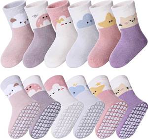 lot 18523 image: MQELONG 6 Pairs Baby Girls Non Slip Crew Socks Grips Socks for Infants Toddlers Kids Girls