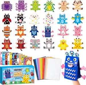 lot 18526 image: WATINC Paper Hand Puppet Making Kit - 24 Characters Paper Craft Kit with DIY Unicorn, Monsters & Animals, Art Project for Storytelling Role Play, Party Favor & Gift