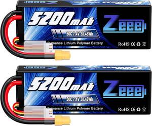 lot 18532 image: Zeee 2S Lipo Battery 7.4V 5200mAh 50C Battery with XT60 Plug Hard Case for 18 110 RC Vehicles Car Slash RC Buggy Truggy RC Airplane(2 Pack)
