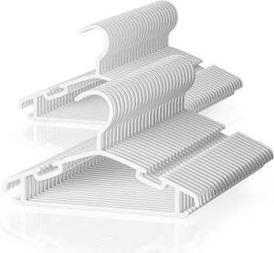 lot 18541 image: VILICK Kids Plastic Hangers, Baby Clothes Hangers for Closet 50 Packs Non-Slip Toddler Hangers for Infant Child Clothing, Small Children, for Pants Coats Skirts (White)