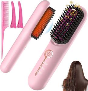 lot 18542 image: Cordless Hair Straightener Brush, Portable Ionic Plus Frizz-Free Straightening Brush, Rechargeable Touch Up On-the-Go Brush, MCH Fast Heating, 5D Dense Bristles, Auto-Off, Anti-Scald for Women Travel