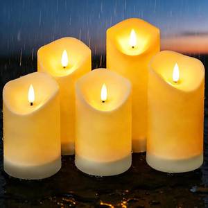 lot 18554 image: Nimiko Solar Outdoor Waterproof Flameless Candles - 5 Pack Solar & Battery Operated LED Candles, White (D3.25 x 456 Assorted Heights) for Garden, Patio, Outdoor Decoration
