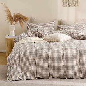lot 18580 image: TOCOMOA Tan Gingham Duvet Cover Bedding Set 100% Washed Cotton Like Linen Feel Super Soft Comfy 3 Piece Brown Vintage Plaid Checkered Fall Comforter Cover Set (King 104x90, Comforter Not Included)