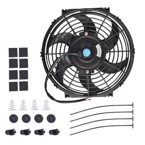 lot 18591 image: 7 Inch Slim Fan Push Pull Electric Radiator Cooling Fan Universal High Performance 12V 80W Motor with Fan Mounting Kit (Black)