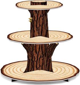 lot 18599 image: Wooden 3 Tier Cupcake Stand Decoration - Rustic Wood Cupcake Stand Decor for Camping, Birthday, Safari Party Supplies