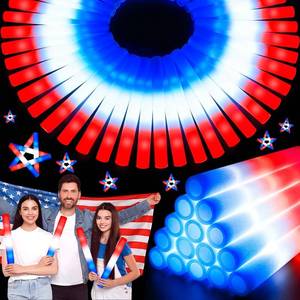 lot 18604 image: OLUPP 28Pcs July 4th Foam Glow Sticks, Red White Blue Patriotic LED Sticks with 3 Modes Flashing for Kid Adult, Glow in The Dark Party Favor Supplies for Independence Day Parade, Concert, Carnival