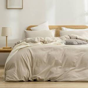 lot 18615 image: BESTOUCH Duvet Cover Set 100% Cotton Linen Feel Super Soft Comfortable Chic Lightweight 3 PCs Home Bedding Set Solid Almond Milk Grey King