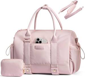 lot 18627 image: LOVEVOOK Small Gym Bag for Women with Yoga mat Holder, Mini Duffle Bag for Travel with Wet Pocket, Overnight Personal Item Bags (Pink, 16.5 inch-Large-2Pcs)