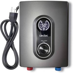 lot 18642 image: Mini Tankless Instant Water Heater Under Sink 3000W 120V Plug In, LED Digital Display with Big Control Knob, IPX4, Multiple Safety Features, 30-55  Thermostatic On Demand Electric Water Heater - Retail $159.99