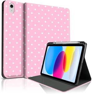 lot 18648 image: Case for iPad 11th (A16) 11-inch 2025  10th Gen 10.9-inch 2022,Cute Polka Dot Stylish Aesthetics Design Protective Cover with Pencil Holder,Anti-Slip, Anti-Shock-Big White Polka Dots Pink