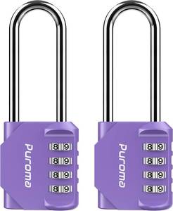 lot 18657 image: Puroma 2 Pack 2.6 Inch Long Shackle Combination Lock 4 Digit Outdoor Waterproof Padlock for Hasp Locker Lock, Sports Locker, Fence, Gate, Toolbox, Case, Hasp Storage, Cabinets (Purple)