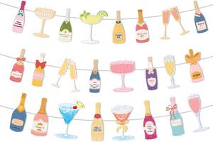 lot 18659 image: 21st Birthday Decorations for Her 3pcs Champagne Drinks Bottles Glasses Happy 21st Birthday Banners 21 Year Old Women Bday Wine Theme Party Supplies