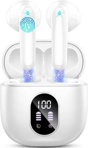 lot 18668 image: Wireless Earbuds, Bluetooth 5.4 Headphones 50H Playback Bass Stereo Ear Buds with 4 ENC Cancelling Mics, in-Ear Earphones with LED Display, IP7 Waterproof USB-C for Laptop Pad Phones Workout Rose Gold