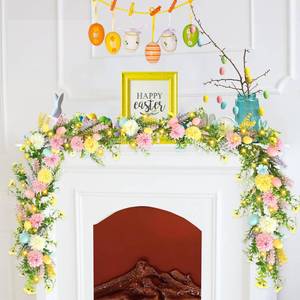 lot 18676 image: Sggvecsy 5.9FT Artificial Easter Egg Garland Chrysanthemums Easter Eggs Colorful Berries Greenery Leaves Rustic Spring Garlands for Mantle Fireplace Home Table Indoor Decor