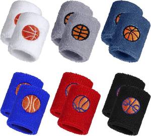 lot 18677 image: 24 Pieces Sports Wristbands for Kids, Colorful Wrist Sweatbands Cotton Terry Cloth Wristbands with 6 Basketball Design for School Students Teacher Sports Party Birthday Party Favors (Stylish Color)