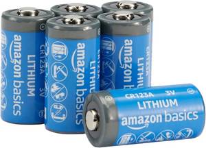 lot 18679 image: Amazon Basics 6-Pack Non-Rechargeable CR123A Lithium Batteries, 3 Volt, Up to 10-Year Shelf Life