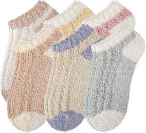 lot 18680 image: COOVAN 6 Pairs Fuzzy Ankle Socks for Women Warm Cozy Non Slip Slipper Socks