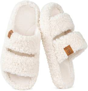lot 18687 image: EverFoams Womens Fuzzy Open-toe Slippers Soft Comfy Memory Foam Indoor House Shoes SIZE 9-10