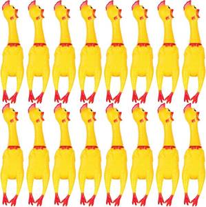 lot 18692 image: Sratte 16 Pcs 15 Inch Screaming Chicken Toys Bulk Large Rubber Squeaking Chicken Toys for Pet Chew Gifts Prank Novelty Toy (Yellow)